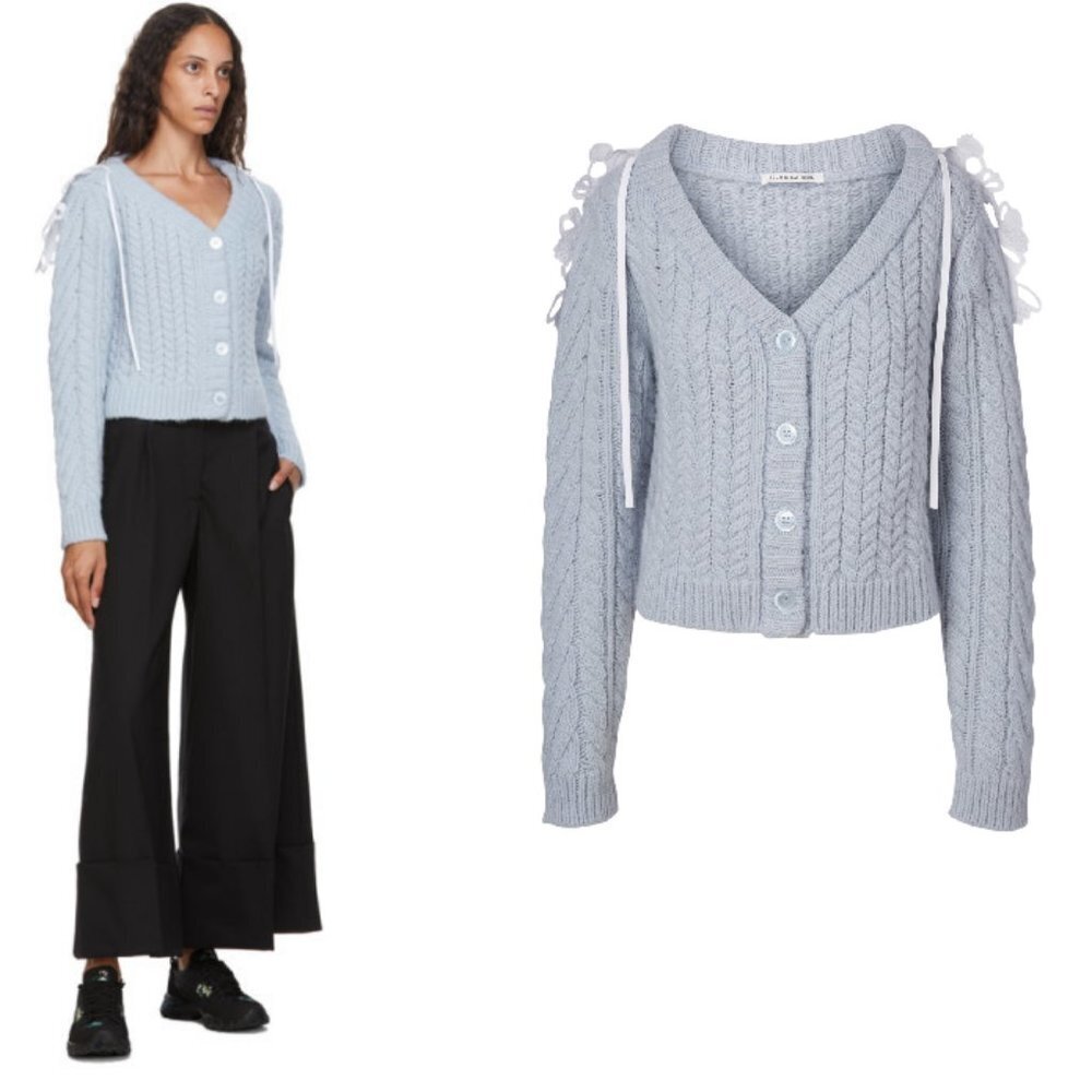 Cecilie Bahnsen Milo Wool Alpaca Cape Cardigan in Light Blue XS/S